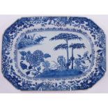 An 18th century Chinese blue and white porcelain meat plate, with painted bamboo tree design,