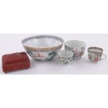 A group of Oriental items, including a circular porcelain bowl with painted dragon design,