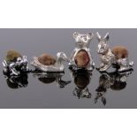 4 Miniature silver animal design pin cushions.