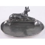 WMF Art Nouveau silver plated dish surmounted by a Great Dane dog, pattern no. 364, length 18.5cm.