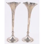 A pair of silver trumpet shaped specimen vases, Birmingham 1907, height 21cm.