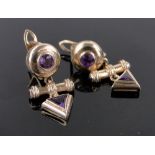 A pair of 14ct gold amethyst set drop earrings, length 25mm.