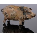 A cold painted brass pig design vesta case, length 6.5cm.