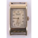 An Art Deco Rotary Maximus 9ct gold case rectangular dial wristwatch, case width 20mm.