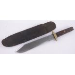 An unmarked hunting knife, with brass and rosewood handle, blade length 26.