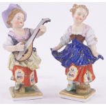 A pair of miniature German porcelain children figures, unmarked, height 11cm.