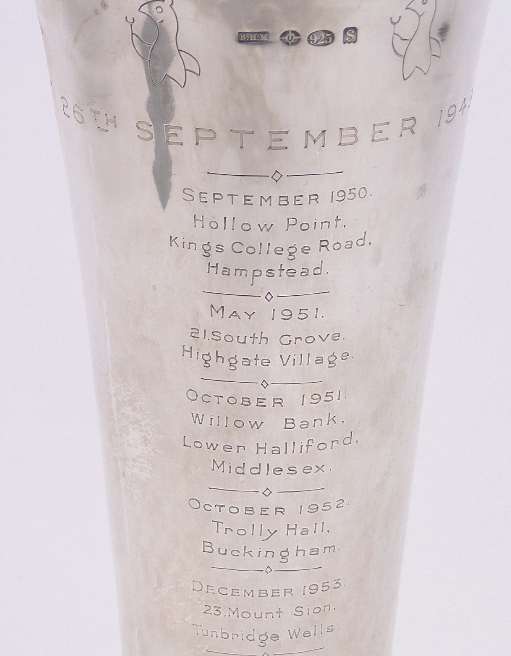 A large continental silver trophy vase, with pierced cast stag design frieze, - Image 2 of 4