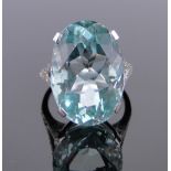 A large fine platinum aquamarine set ring, aqua approx.