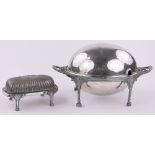 A Victorian electro plate rollover bacon dish and a rollover butter dish, (2).