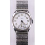 A Vintage J W Benson chrome plate wristwatch circa 1930s, case width 29mm.