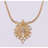 A modern ornate Indian unmarked gold necklace, tests as high carat gold, 11.5g.