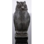 A rare Victorian white metal owl design vesta case, height 5cm.