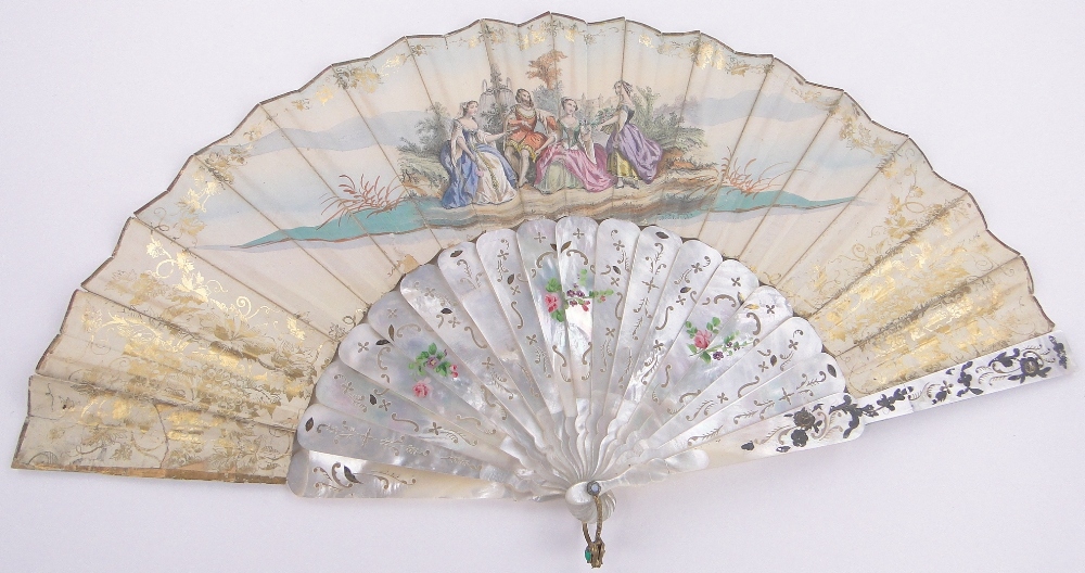 A 19th century pierced mother of pearl fan, - Image 2 of 3