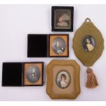 A group of leather cased photographs and miniatures, (5).