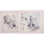Tom Browne (1872-1910), 2 original pen and ink illustrations, playing with his nose 8.