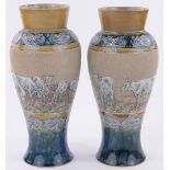 A pair of Hannah Barlow for Doulton Lambeth baluster vases, with incised friezes of horses,