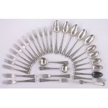 A part canteen of Old English rat tail pattern silver cutlery, London 1935,