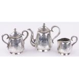 A 19th century Russian silver 3-piece bachelor's teaset of small size,