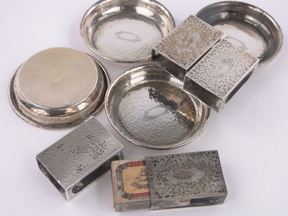 A set of 4 sterling silver matchbox holders and dishes, diameter 6.5cm. - Image 2 of 3