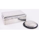 A silver cigarette box, length 14cm and a silver compact, (2).