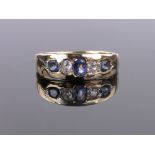A Victorian 18ct gold sapphire and diamond 5 stone ring, dated 1880, size M.
