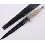A modern Army Commando knife, with engraved blade, blade length 17.5 cm, leather pouch.