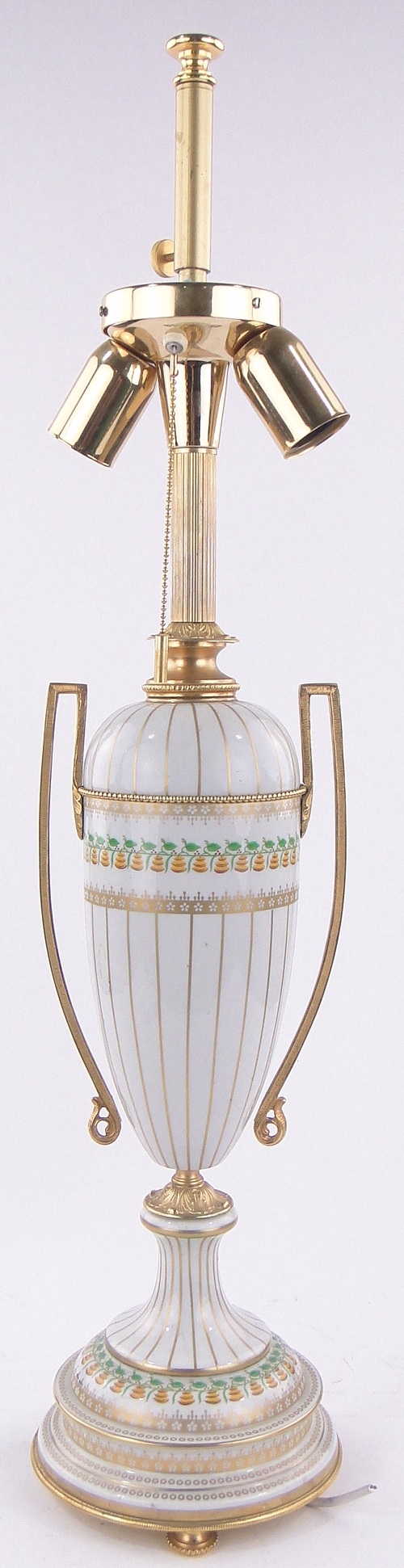 A continental porcelain and gilt metal table lamp, mid 20th century, height overall 80cm.