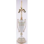 A continental porcelain and gilt metal table lamp, mid 20th century, height overall 80cm.