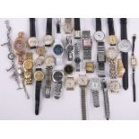 A quantity of various wristwatches, including Omega, Longines, Oris, Bulova, Rado and Gucci, (33).