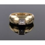 An 18ct gold square-cut solitaire diamond ring, approx. 0.5cts, size M, 7.3g.