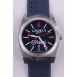 A gent's Locman Stalth titanium cased wristwatch, blue rubber strap, case width 42mm, boxed,