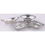 4 Various pierced and embossed silver bon bon dishes, 11.8 oz total.