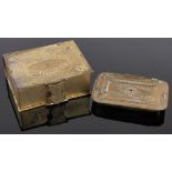 2 Victorian gilt brass advertising vesta cases, largest length 6.3cm, (2).