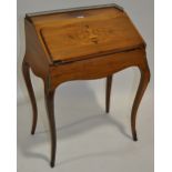 A continental rosewood lady's writing bureau, with raised pierced gallery,