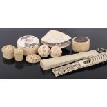 A quantity of Oriental carved ivory items.