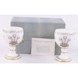 Pair of Royal Crown Derby 1969 investiture goblets, from an edition of 24 pairs, height 12cm, boxed.