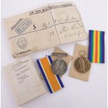 A pair of First War medals to Marine A W Powton, Royal Marines, boxed with envelopes of issue.