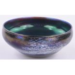 Peter Layton, a contemporary iridescent glass circular bowl, with coloured surround,