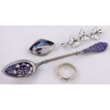 A David Andersen silver and enamel ring, enamel butterfly brooch and other enamelled jewellery.