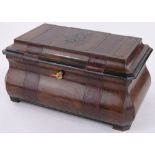 A 19th century walnut and mahogany box, with inset leather bands,