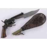 Antique pin fire revolver with integral knife to the barrel, de-activated,