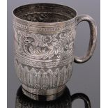 A silver half pint christening mug, with acanthus decoration, London 1911, height 8.5cm.