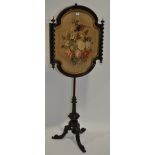 A Victorian rosewood pole screen,