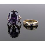 An 18ct gold sapphire and diamond ring and a 9ct gold amethyst set ring, (2).