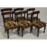 A set of 6 19th century mahogany dining chairs, with carved table top rails, turned legs.