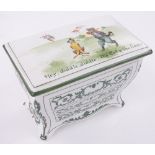 An unusual Royal Doulton pottery nursery rhyme design biscuit barrel,