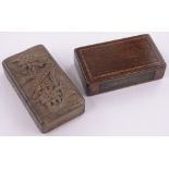 2 Victorian wooden vesta cases, both opening on underside, length 7cm, (2).