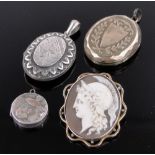 4 Pieces of Victorian jewellery, including an unmarked Irish gold back and front locket,