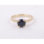 A 9ct single stone sapphire ring, sapphire height 6mm,