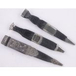 3 Scottish Skean Dhu daggers, 1 with silver mounts, (3).